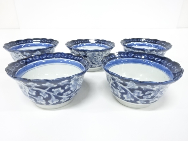 古伊万里　染付　花唐草　小鉢　5客